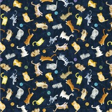 Feline Drive Fabric CATS AROUND TOWN Companions Navy - Fat Quarter 18"x22" FQ