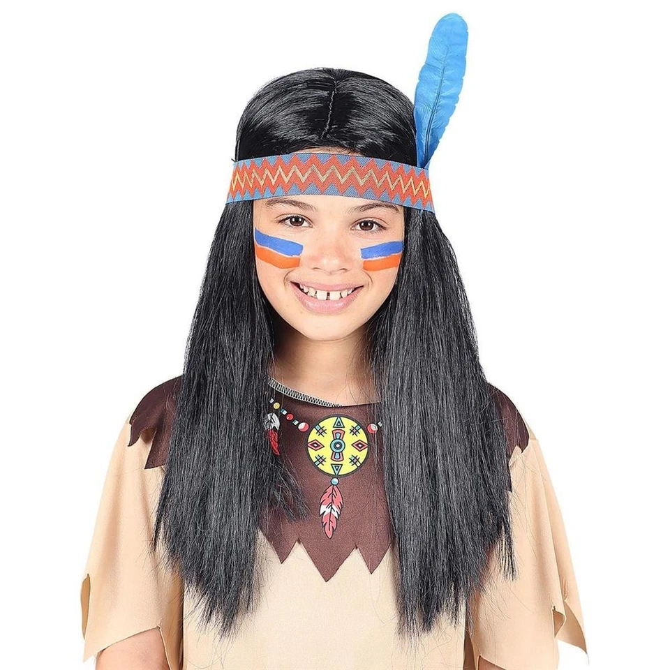 Widmann Perücke Indianer Indianerperücke Stirnband Feder für Kinder Fasching - Bild 1 von 1