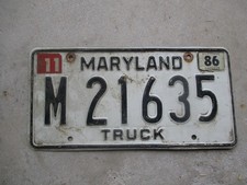 Maryland 1986 Truck license plate   # M 21635