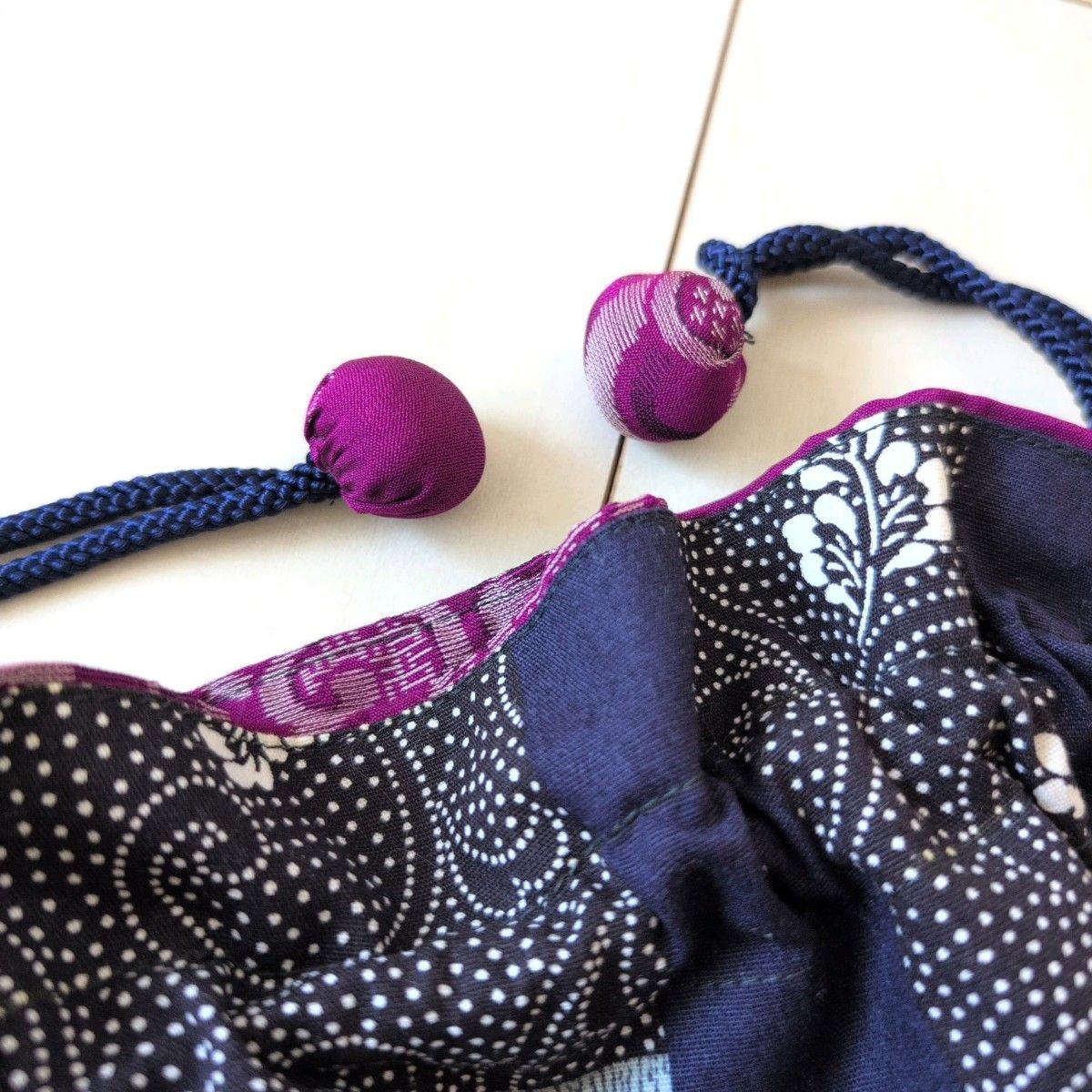 Unused Patchwork Kimono Remake Drawstring Bag Rev… - image 5