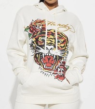 Ed Hardy Retro Tiger Hoodie Ivory White NEW - Size Large