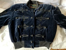 ESCADA VINTAGE BOMBER JACKET VELVET IN NAVY RIBBON EMBROIDERY 38 M WEST GERMANY