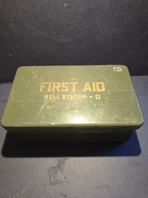 Vtg Metal Bell System D First Aid Kit with Almost all Contents - Gauze Bandages