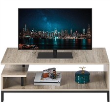 Wood TV Stand Table for TV up to 50 inch, TV Bench w/ Metal Frame Storage Shelf
