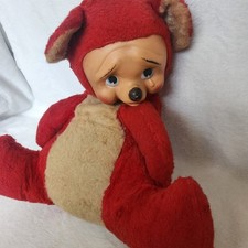 Vintage 1960s Picture Book Crying Bear Rubber Face Plush Rushton Style 14" RARE
