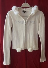 Felpa con cappuccio vintage Y2K BEBE angora pelliccia di coniglio bordo strass logo BB McBling avorio