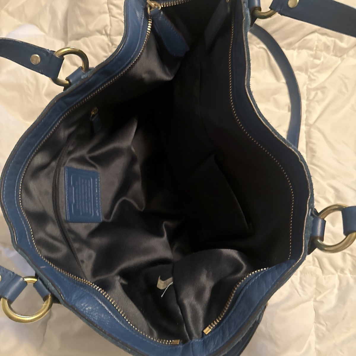 Coach Campbell Belle Teal Suede Leather Purse Carryall Shoulder 