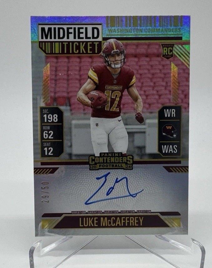 2024 Panini Contenders Luke McCaffrey RC Midfield Ticket Auto #29/50 Commanders