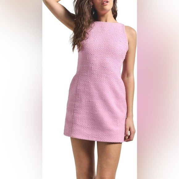 Derek Lam Crosby Farah Dress Size 8 Blush Pink Tweed High Neck Open Back NWT