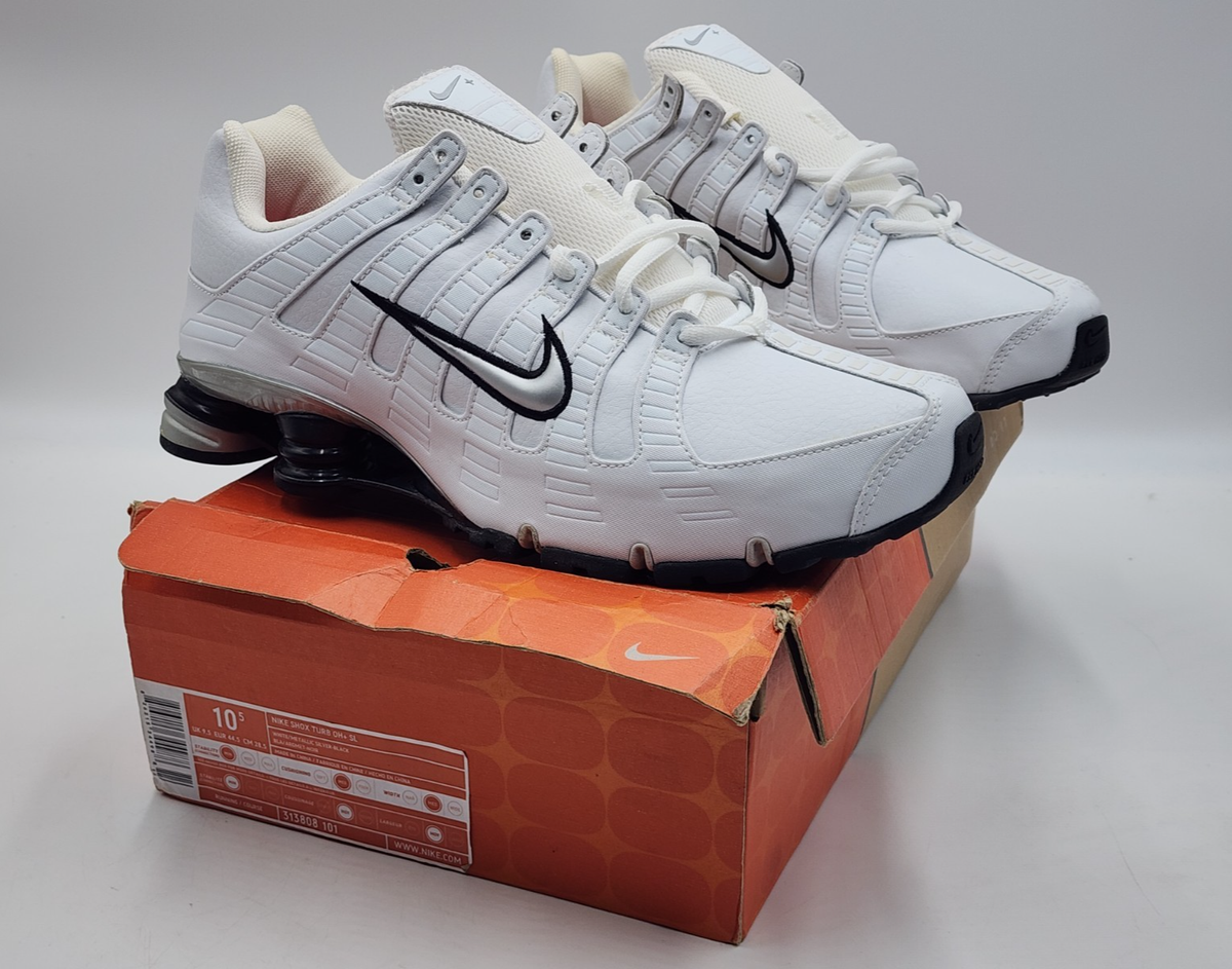Nike Shox Turbo OH+ SL White Metallic Black Shoes 313808-101 Men Sz  Rare