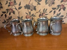 4-VINTAGE  PEWTER TANKARD QUEEN ANNE STYLE  12OZ