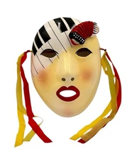 Vintage Clay Art Face Mask Ceramic Hand Painted Music Themed WEARABLE 80s