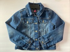 The Children s Place Girls Denim Jean Jacket Heart Buttons Blue 7/8 EUC