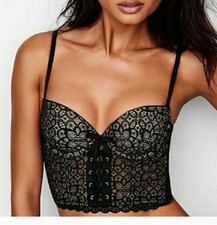 Victoria Secret Lace Padded Demi-Buste Corset Whimsigoth Indie Size 32 DD NWOT