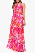 NWT $259 Xscape Keyhole Pleated Chiffon Maxi Dress 16