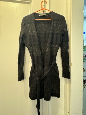 Carolina Herrera Cashmere, Silk And Virgin Wool Banded Design Wrap Sweater Large
