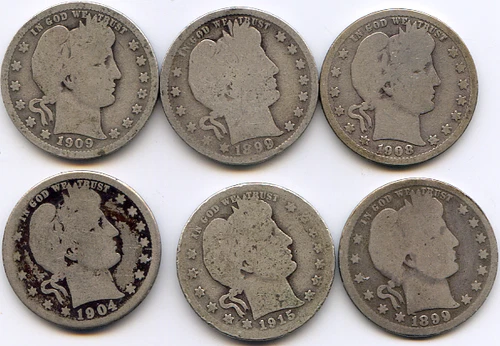 Barber/Liberty Head Quarters .900 Silver (6)