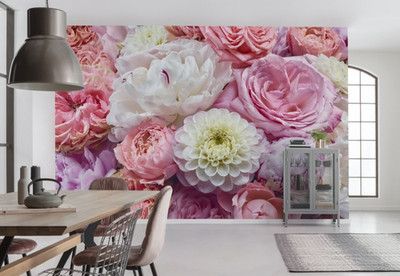 368x254 cm Riesen Fototapete Tapete Blumen Weiß Rosa Esszimmer Deko Kunst