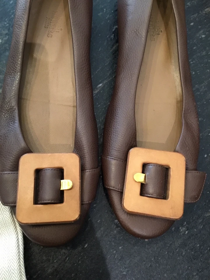 Très Belles Et Authentique Ballerines Cuir Marron Hermès Dustbag Tbe 38,5 - Photo 3/4