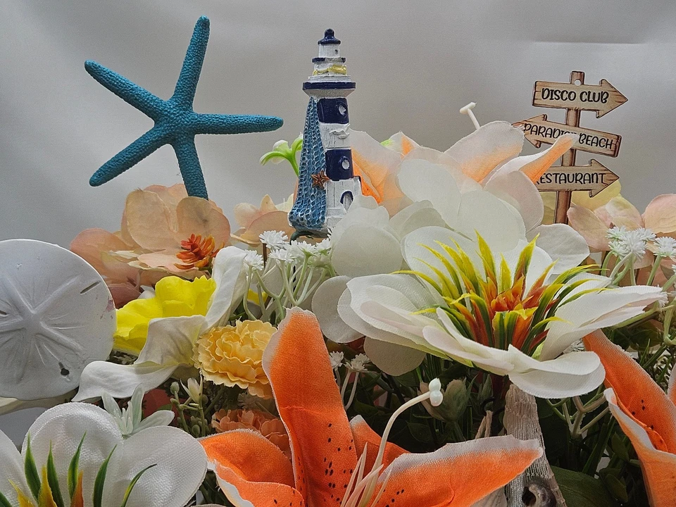 Thinking of You海龟礼物/热带花卉安排带海龟/灯塔 — 第 4/4 张图片