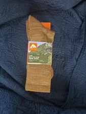 New 3-pack Ozark Trail Mens 6-12 Merino Wool Blend Crew Socks Cognac Brown