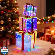 Christmas Light-Up Gift Box Set (3 Pieces)-USB Powered Decorative
