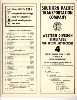 SOUTHERN PACIFIC RR - WESTERN DIVISION - #4 - 4/27/1975