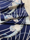 14"x66" Japanese  kimono silk fabric/ navy blue base, flower balls, Rinzu AP10