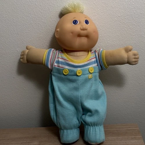 Cabbage Patch Kids 1989 Play Doll Blonde Hair Blue Eyes Striped Outfit