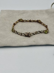 Authentic 925 Sterling Silver Gold Plated Green Stone Infinity Link Tennis Bracelet 7.5”