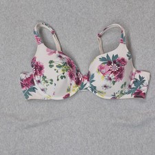 Cacique Women Bra 44C Ivory Floral Lightly Lined T Shirt Underwired Strap