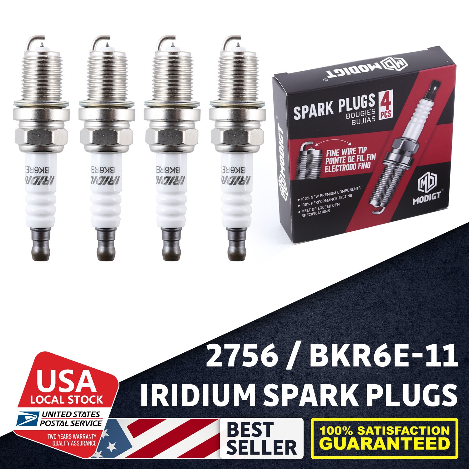Iridium Spark Plugs Set of 4 OE 2756/BKR6E-11 Upgrade high-performance durable