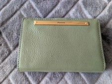 Vintage Fossil Wallet Green Leather Metal Plate Logo 14cm Long (T4)