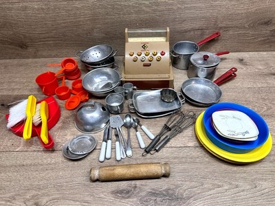 Mix Lot of Vintage Casdon Cash Register with Kitchen Cookware Utensils for Kids