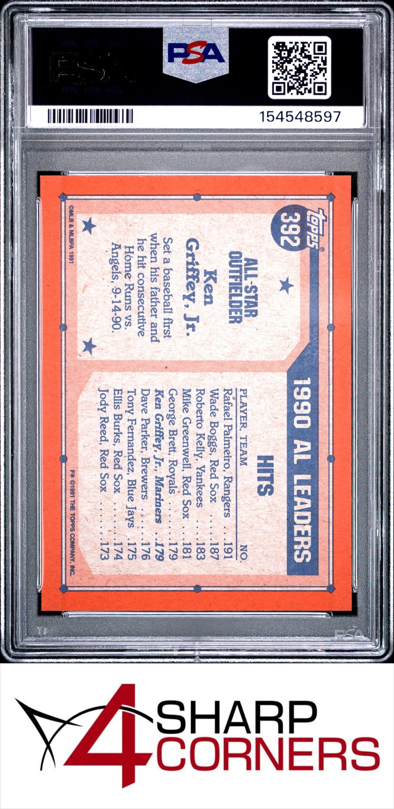 1991 TOPPS ALL-STAR #392 KEN GRIFFEY JR. MARINERS HOF PSA 10 view 2