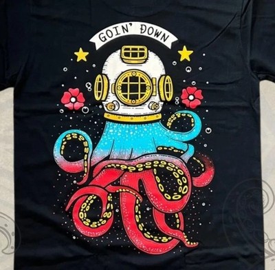Octopus Scuba Diving T-Shirt Medium Dive Shirt Scuba Divers Helmet Going Down
