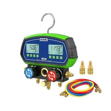 Digital Manifold Gauge Set,2-Valve, w/ 3 Hoses,for HVAC, Leakage Pressure Tester