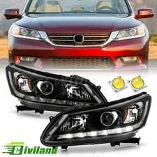Headlight Headlamps For 2013-2015 Honda Accord Halogen Right+Left w/LED DRL Pair