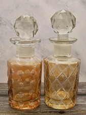 Vintage Cut Glass Perfume Bottles Amber Vanity Bottle Pair Bohemian