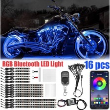 16PC RGB Bluetooth Motorcycle LED Light Under Glow Neon Strip Remote Control Kit