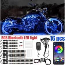 16PC RGB Bluetooth Motorcycle LED Light Under Glow Neon Strip Remote Control Kit