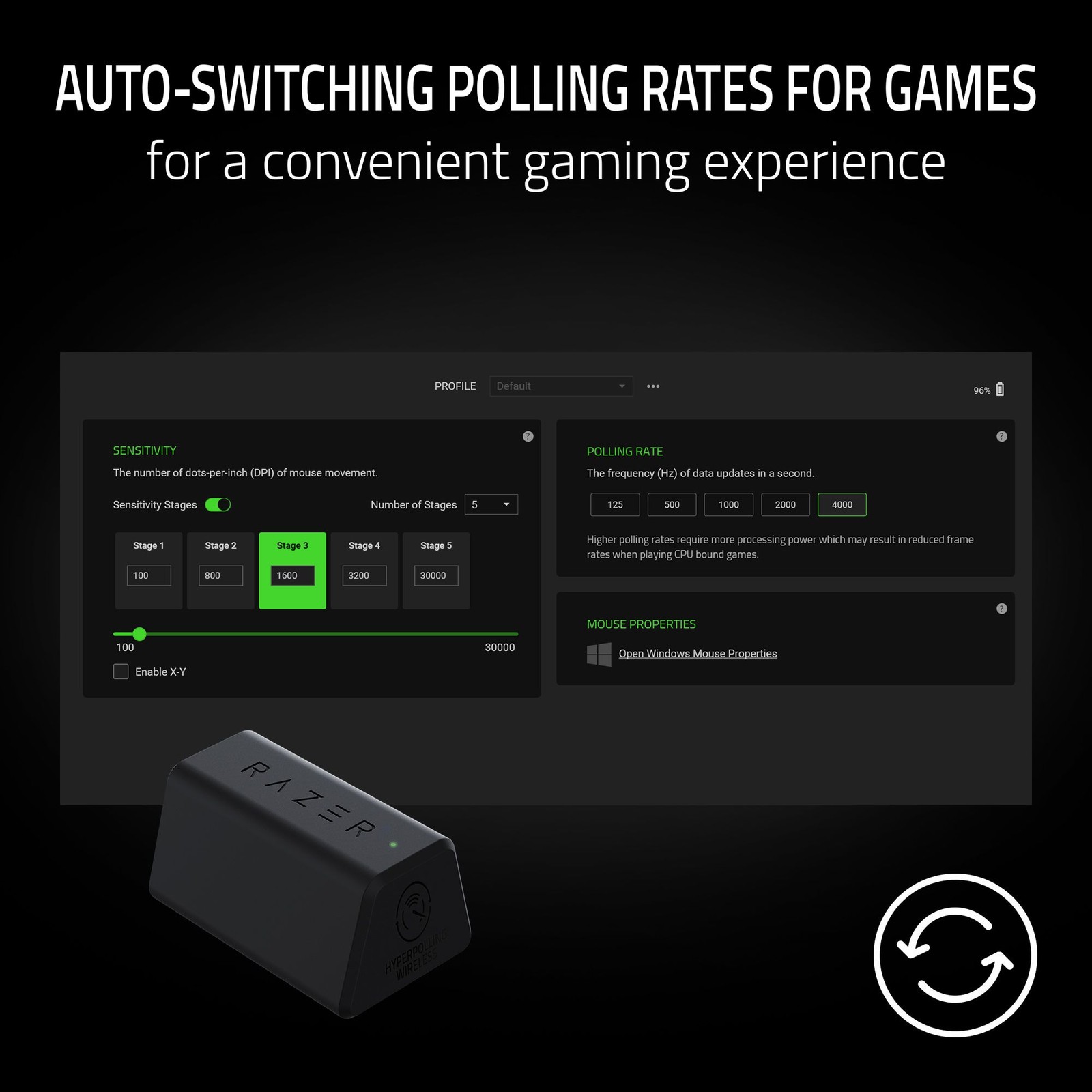 Razer HyperPolling Wireless Dongle True 8000 Hz for Compatible Mice*