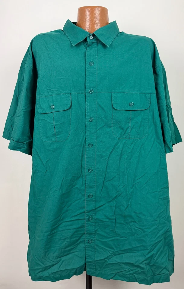 Harbor Bay Shirt Men 3XL TALL Minimal Button Up Short Sleeve Casual Solid Green - Image 2 of 4