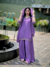Ethnic Wear Pure Georgette Top Palazzo With Purple Dupatta For Women / Girls