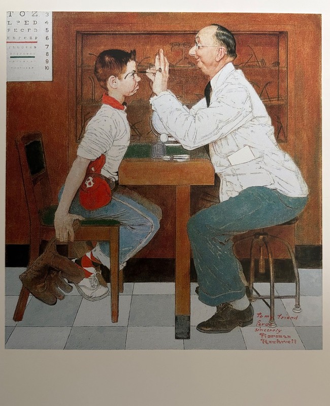 NEW GLASSES - Norman Rockwell Postcard  - Saturday Eveing Post Cover 1956