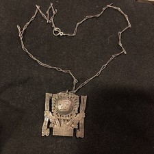 Vintage Aztec 22” Silver Necklace Deity Viracocha Pendant  16.7 grams 