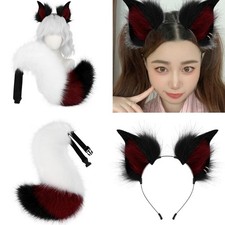 Animal Cosplay Costume Faux Furs Cats Foxes Wolf Furry Tail and Ear Headband Set