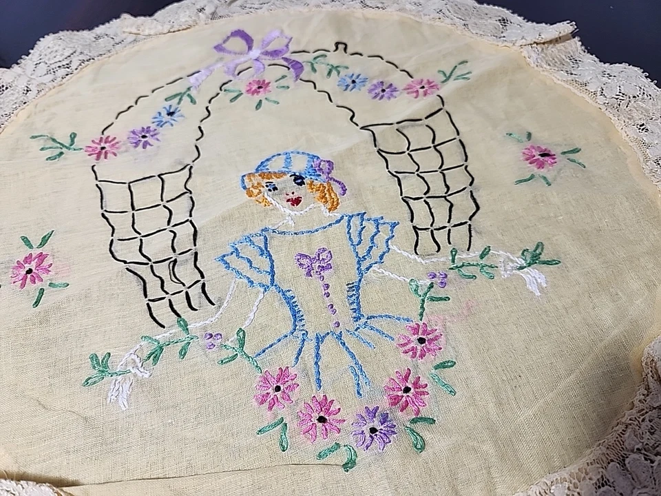 2 fundas de almohada toudoir vintage años 20 amarillo gasa bordada floral encaje Belle Foto 3 de 4