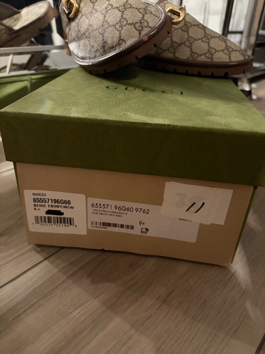 Gucci GG Logo Canvas Horsebit Brown Beige Round Toe Slip-On Mules