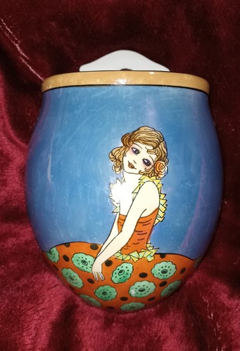 Vintage Hand-Painted Noritake Wall Pocket Girl & Floral Design Japan